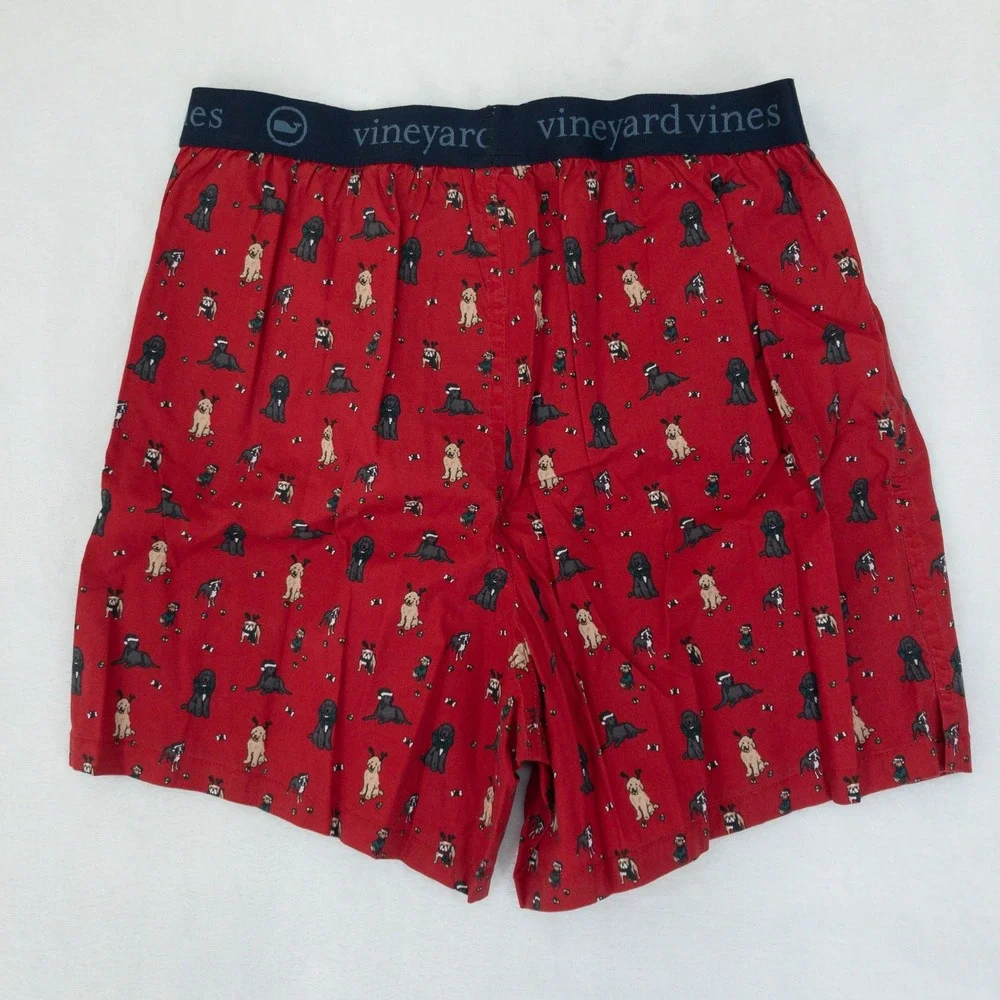 Vineyard Vines Classic Boxers Mens S Red‎ Holiday Dog Print Cotton Stretch New
